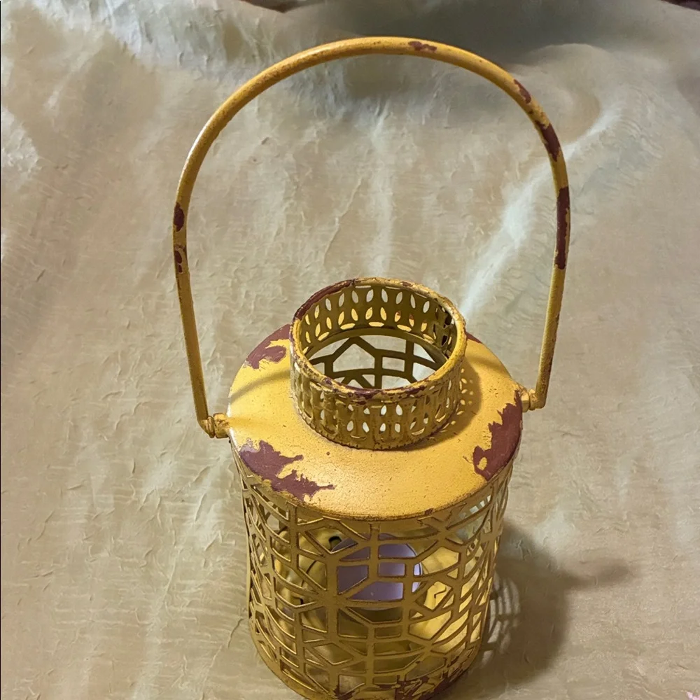 Vintage-Style Yellow Lantern Candle Holder